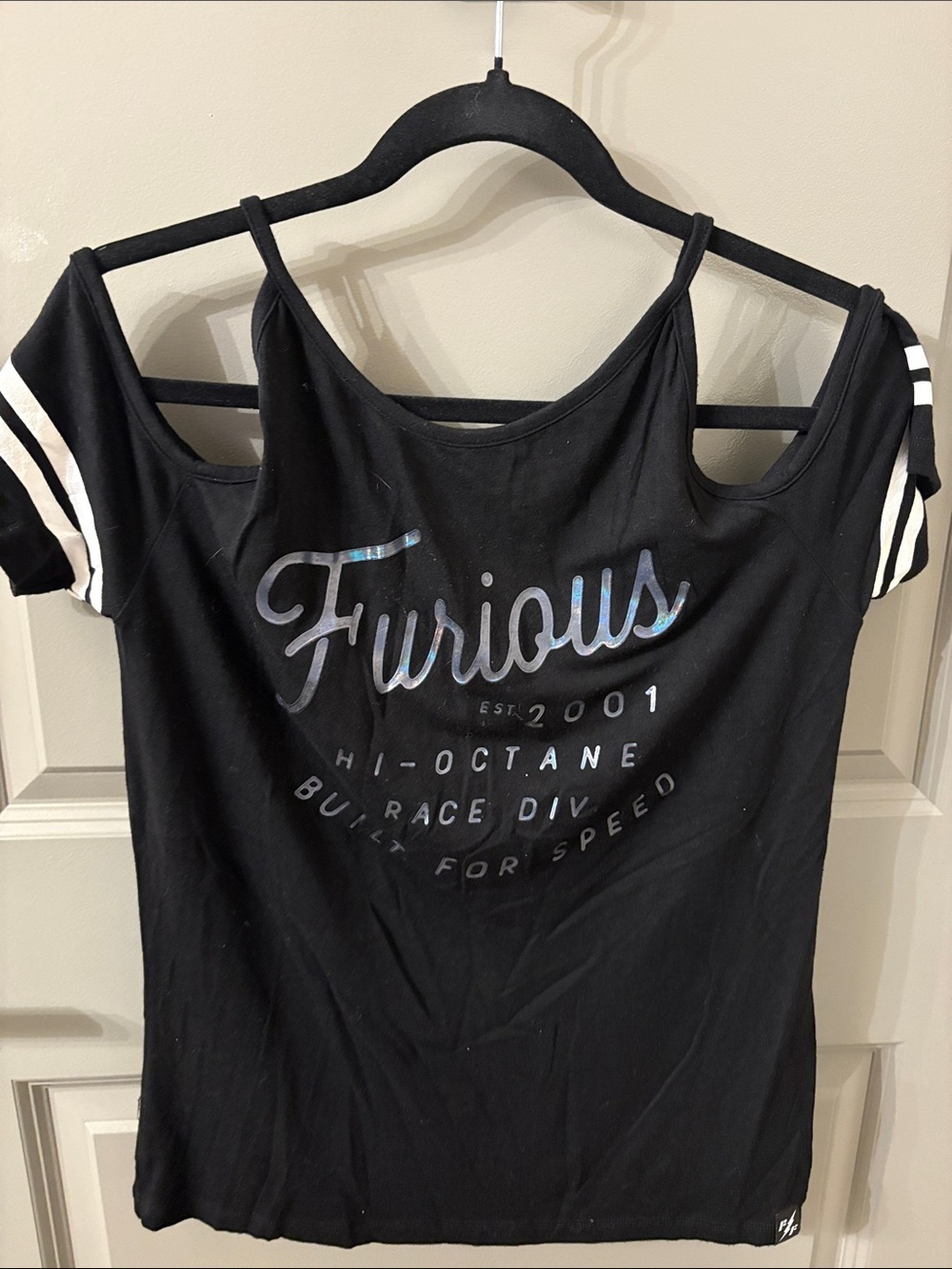 Fast & Furious by Affliction Vintage Black Cold-Shoulder Graphic Tee